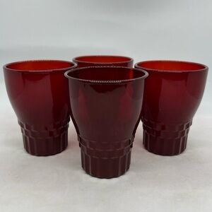 Vntg Anchor Hocking Windsor Pattern Royal Ruby Red 5oz Juice Glasses Set of 4